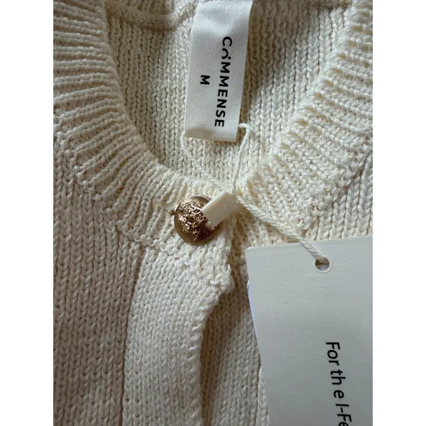 Commense Preppy Minimalist Cream Casual Knit Button Front Top NWT M - Image 4