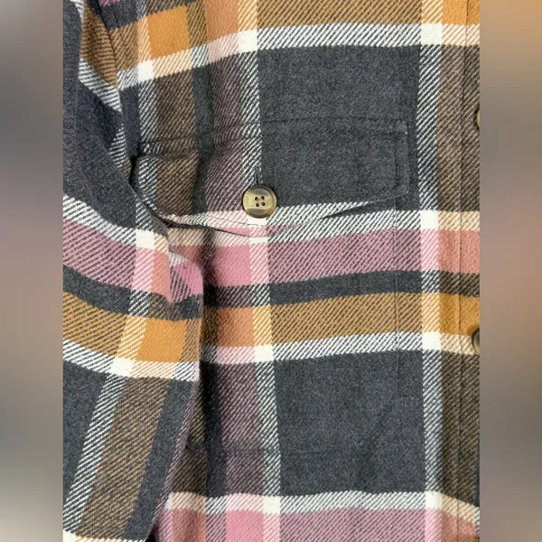 American Eagle Women’s Cozy Plaid Shacket Flannel Shirt Jacket Oversized Sz L - Image 3