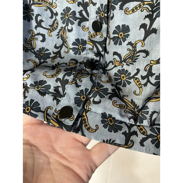 Topshop CROP BLOUSE paisley Frill In Blue Long Sleeve Boho Size 4 - Image 4