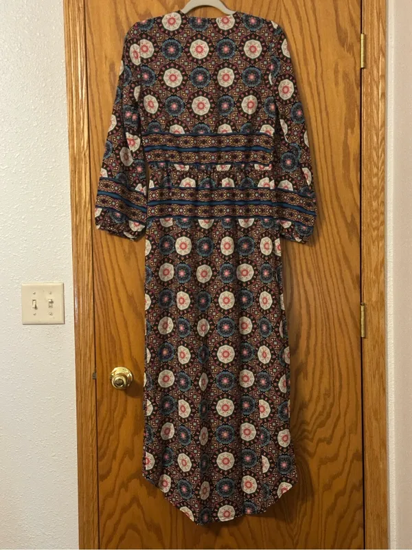 Fraiche by J Nadia Faux Wrap Boho Printed Long Sleeve Midi Dress - NWT - Size S - Image 4