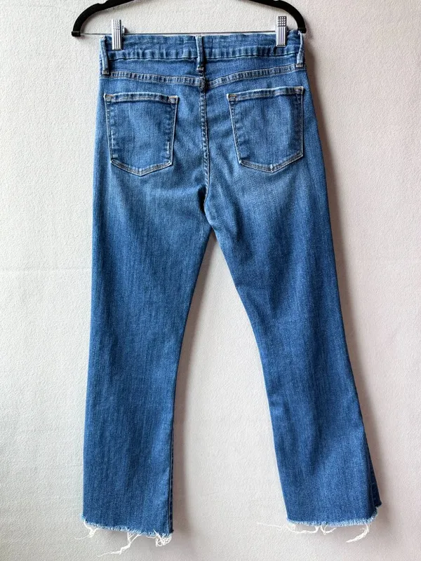 FRAME Le Crop Mini Boot Jeans 29 Cropped Bootcut Distressed Raw Hem Denim‎ - Image 5