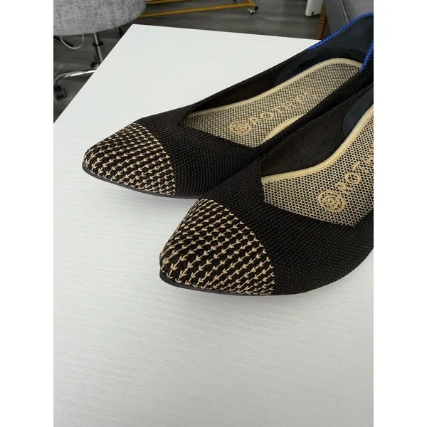 Rothy's The Point Black/Gold Embroidered Cap Toe Flats Women's Size 6 Retired - Image 4