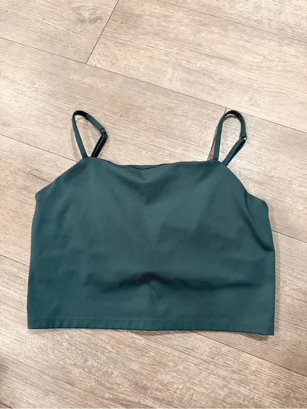 girlfriend collective Dark Green Square Neck Adjustable Strap Crop Top - Image 3