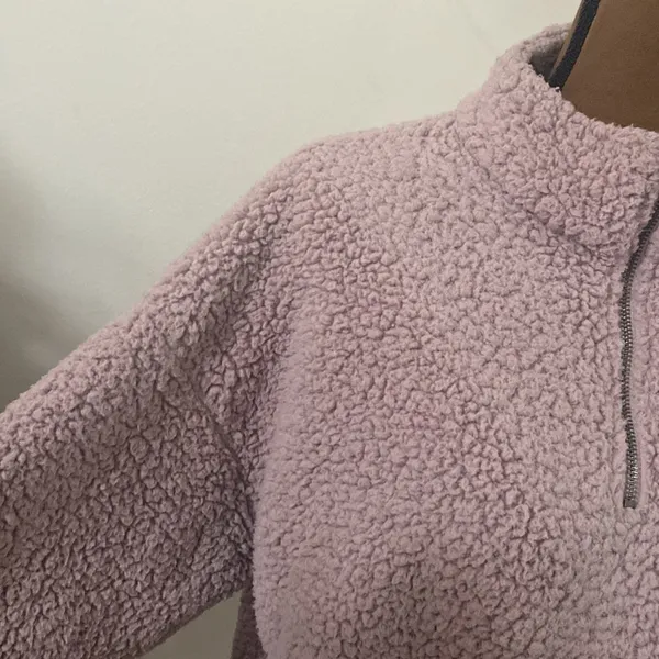 American Eagle fuzzy Sherpa quarter zip cinch waist cropped pullover size S - Image 6