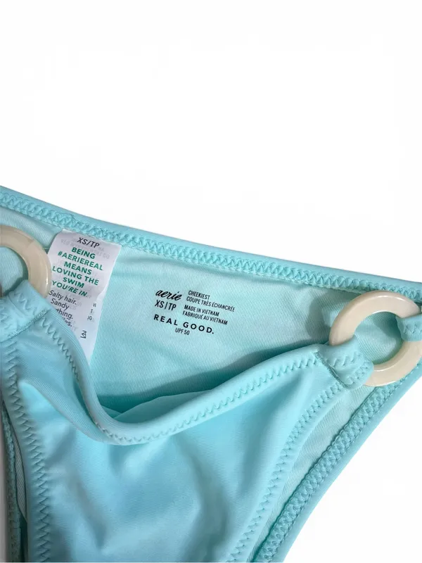 Aerie Light Blue Side-Tie Bikini Bottom Ring Detail Size XS - Image 8