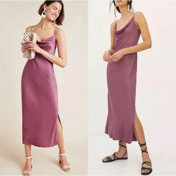 Anthropologie The Elyse Slip Satin Midi Dress Size M Mauve Pink - Image 5