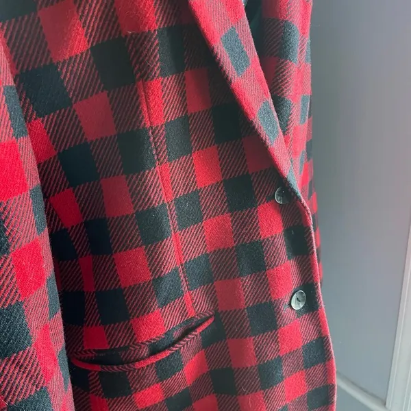 Vintage GAP Christmas Holiday Wool Blend Plaid Buffalo Check Red Black Blazer L‎ - Image 4