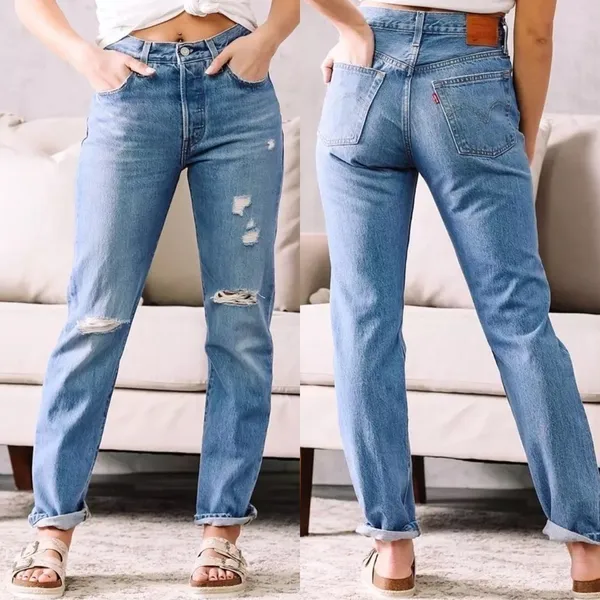 NWT 501 High‎ Rise Distressed Straight Jean in Athens Crown Size 32 x 30 - Image 2