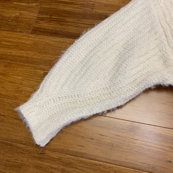 Express Fuzzy Knit Mock Neck Cropped Sweater Womens XS IvoryPullover Cozy Winter - Image 3