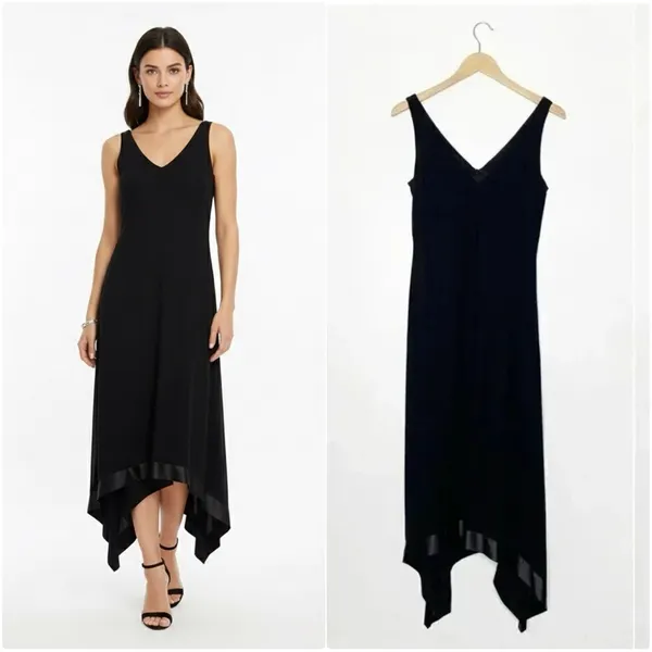 David Meister Black Handkerchief Hem Cocktail Dress Size 6 Sleeveless - Image 2