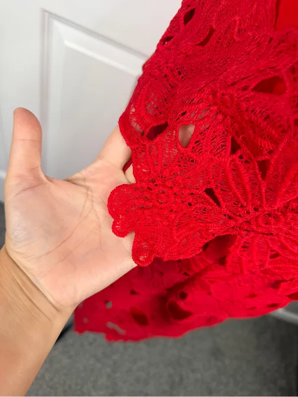 Sociology XL Red Floral Crochet Lace Midi Dress Sleeveless NWT - Image 4