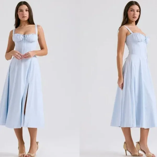 HOUSE OF CB 'Carmen' Soft Blue Cotton Bustier Sundress NWOT - Image 10