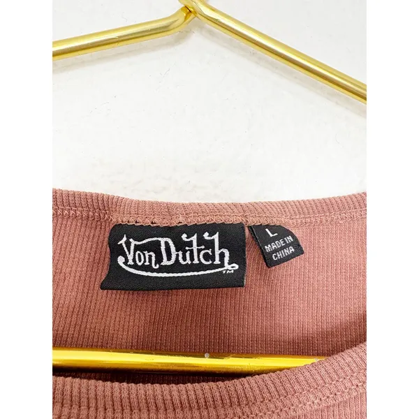 Von Dutch Vintage Tank Top Size Large Brown Maeve Ribbed Y2K - Image 6