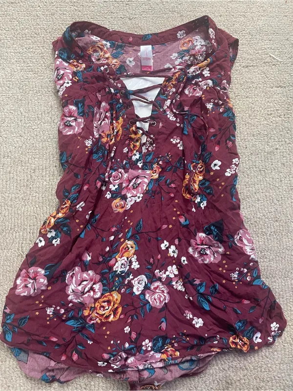 Xhilaration Burgundy Floral Lace-Up Tank - Image 2