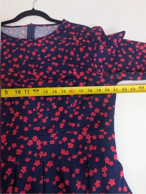 Navy Red Floral Fit & Flare Midi Dress XXL 3/4 Sleeve Pockets Plus - Image 5