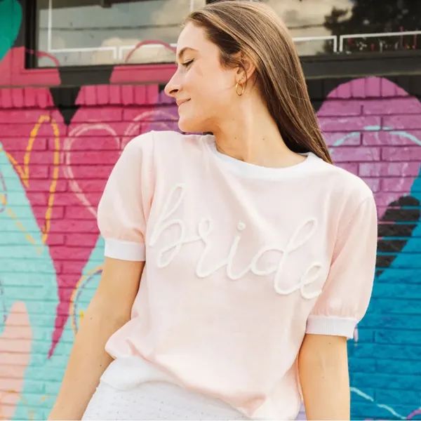 Queen of Sparkles Bride Script Pink Sweater Size Small S - Image 2