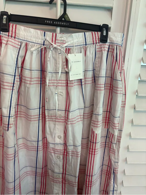 Free assembly White Plaid Button Front Maxi Skirt Size XL - Image 4