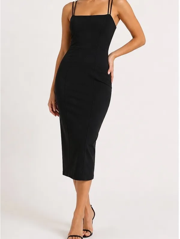Express Double Strap Square‎ Neck Sheath Midi Dress Black Size S NWT - Image 3
