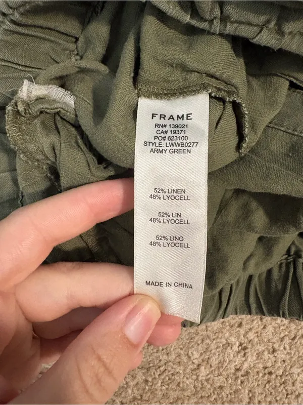 FRAME Denim Paperbag Pocket High Rise Linen Blend Shorts Army Green - Image 6