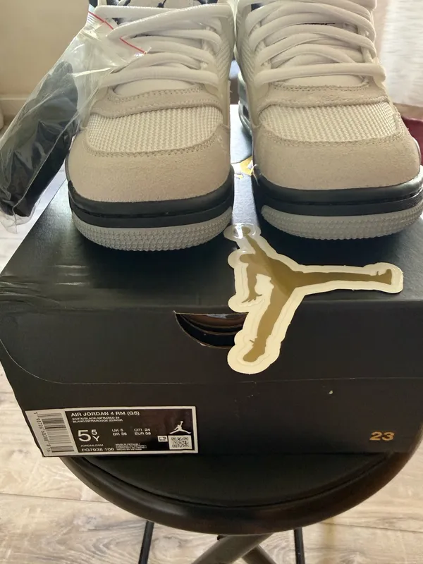 Nike Air Jordan 4 RM GS White Black Grey Size 5.5Y New w/ Box + Extra Laces - Image 6