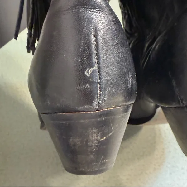 Vintage Laredo black leather‎ fringe cowboy boots BURNING MAN size 9 T1 - Image 8