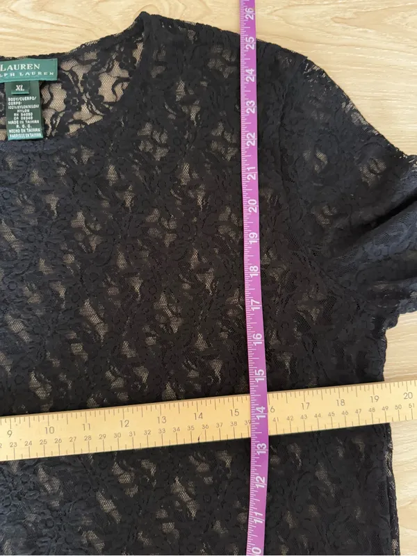 Ralph Lauren XL Crew Long Sleeve Black Top Lace Whimsigoth Gothic Floral Sheer - Image 6