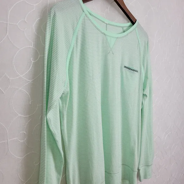 Lululemon Weightless Shirt @M Green Striped Crew Neck Pullover Lightweight Sheer Size undefined - Image 3