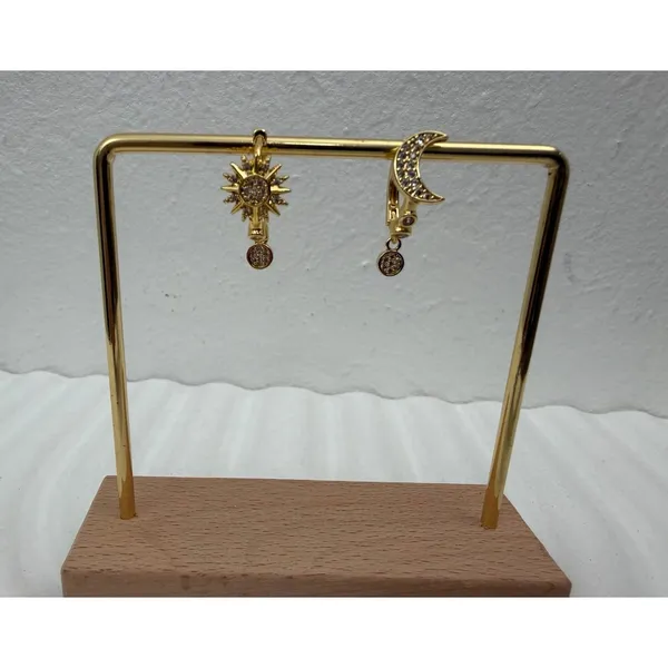 Sun Moon Huggie Hoop Earrings 18K Gold PVD Stainless Steel CZ Celestial Dangle - Image 4