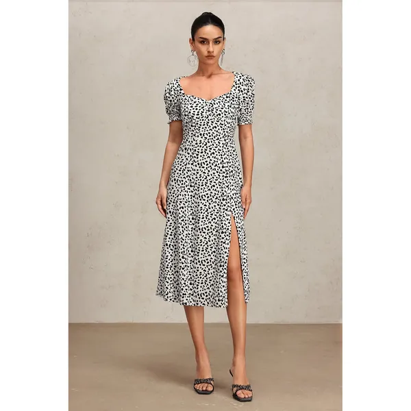 Reformation Dalmatian Printed Slit Midi Dress Size 0 Feminine Chic Lightweight - Image 14