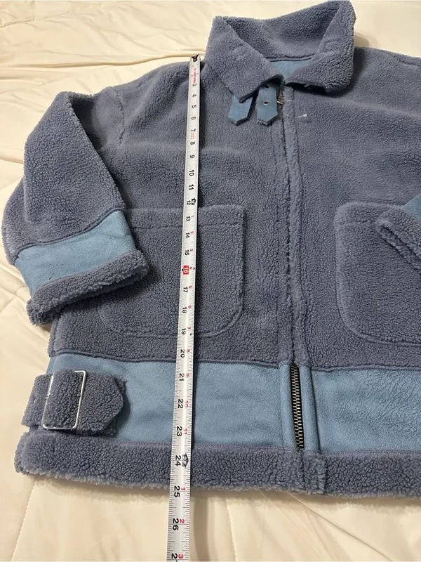 Jules Kae Sherpa Kylie Moto Jacket -Faux Shearling - Slate Blue -Sz vS (estimate - Image 11