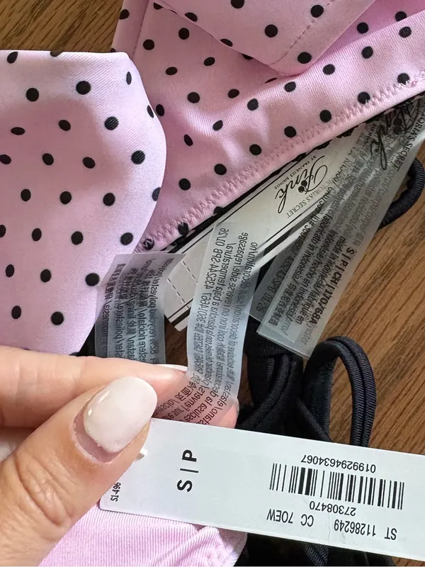 Frankie's Bikinis Pink Polka Dot String Bikini with Black Ties - Image 2