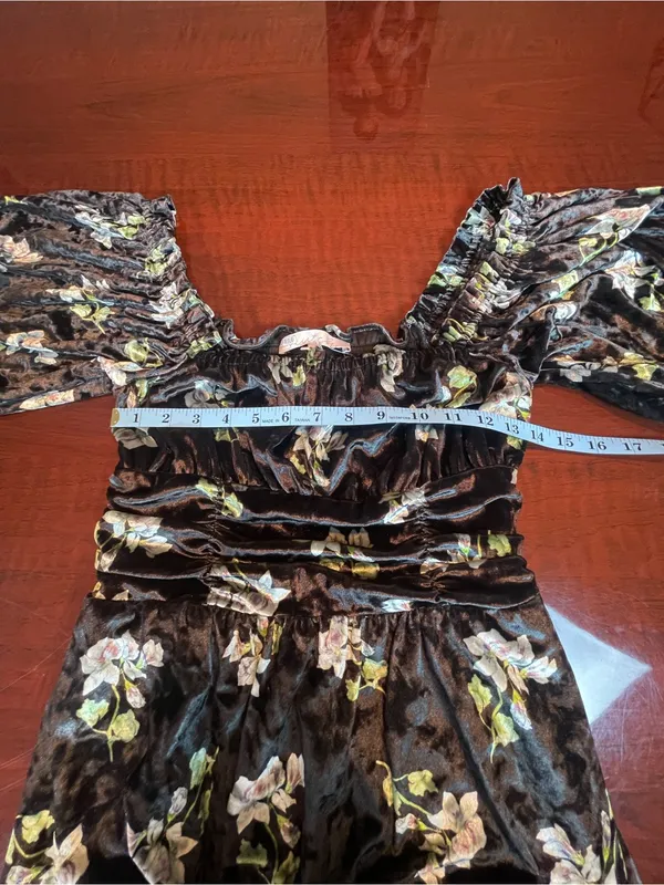Hutch Black Velvet Floral Ruched Square Neck Mini Dress Size M Whimsigoth - Image 8