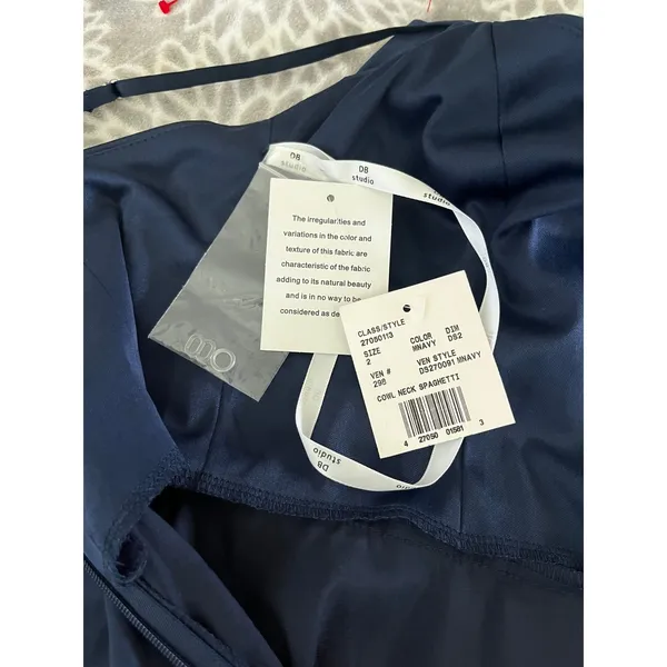 Cowl Neck Satin Gown size 2 Marine‎ Navy Wedding Guest Old Money Minimalist NWT - Image 2