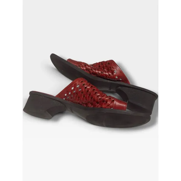 Naturalizer Red Leather Woven Huarache Toe Loop Wedge Sandals Size 8 - Image 3