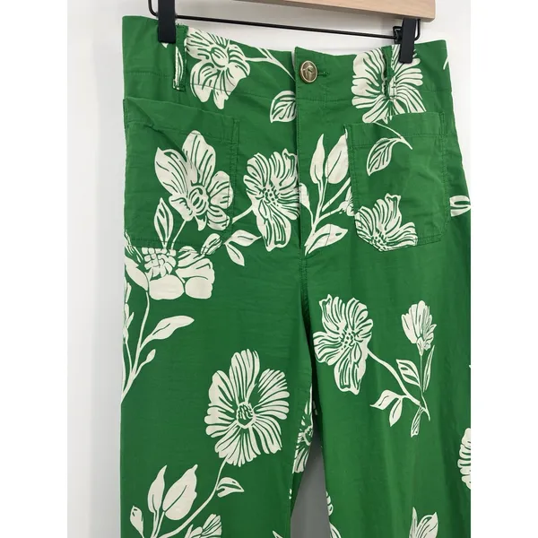 Women's Pants Marve Green Colette 30 Floral High Waist Crop Resort Kelly Bright - Image 4