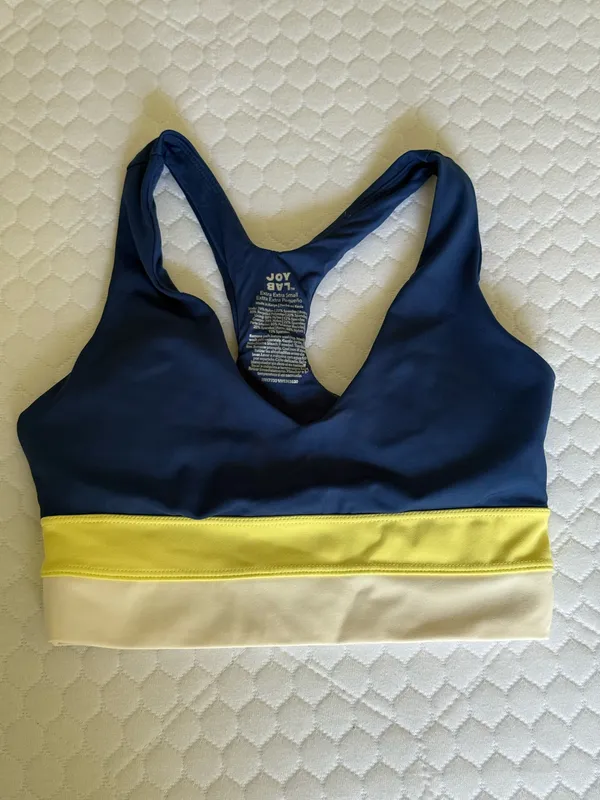 JoyLab Striped Navy and Yellow Workout Bra - Image 3