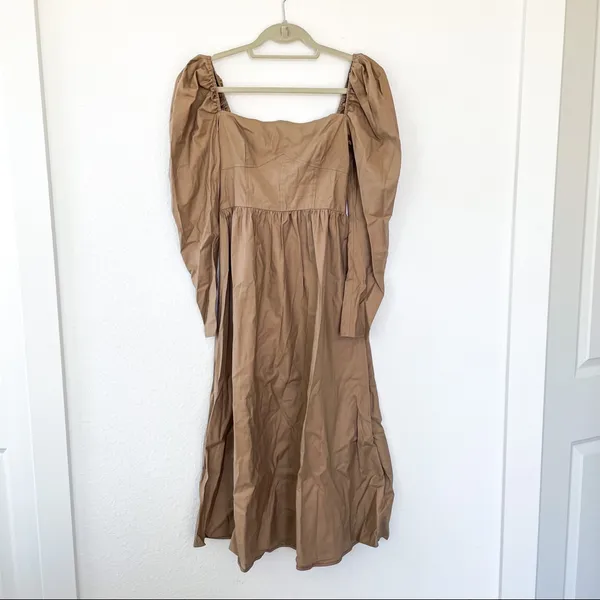 Reformation Luce Long Sleeve Midi Dress in Khaki Tan - Image 7