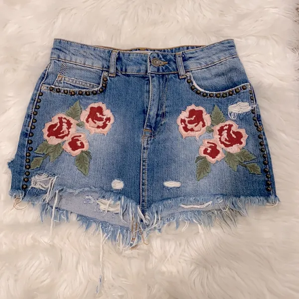 Free People Floral Embroidered Denim Mini Skirt - Image 48