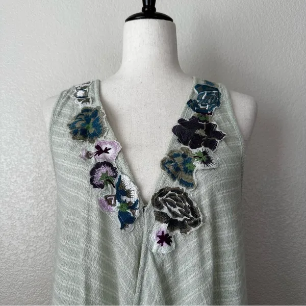 Free People Frida Mint Green Floral Embroidered Gauzy Knit Tank Top, Sz Medium - Image 3