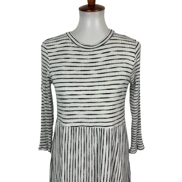 Sew In Love Dress XL Gray White Long Sleeve Boho Cottagecore Ribbed Stripe - Image 3