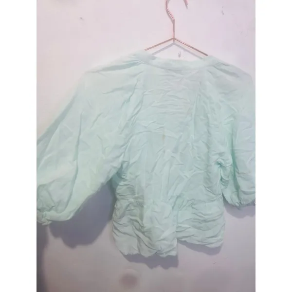 AMANDA UPRICHARD Light Blue Linen Blend Puff Sleeves Peplum Diego Top Size M - Image 5