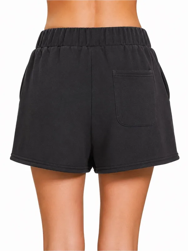 Zenana Black Fleece Drawstring Shorts S/M/L - Image 2