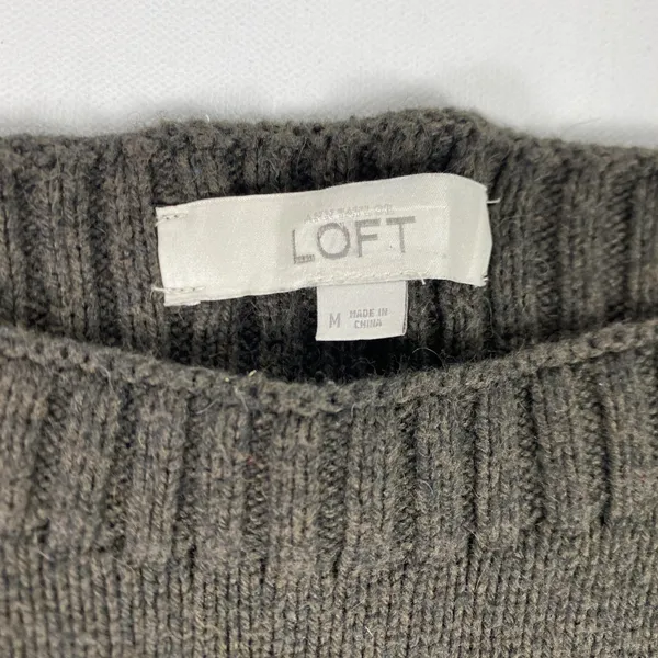 LOFT Sweater Tunic Womens‎ Medium Brown Ribbed Back Side Slit Long Sleeve Knit - Image 2