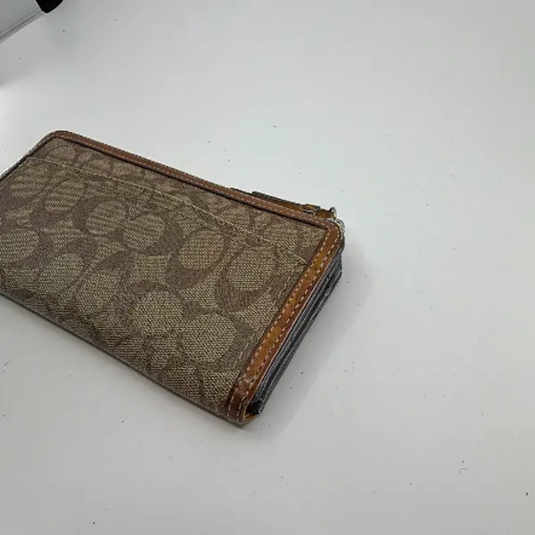 Coach Signature C Zip Around Brown Coated Canvas Wallet - Image 5