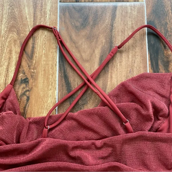 Lucy in the Sky Ruched Halter Dress in Rust Orange Size S - Image 10