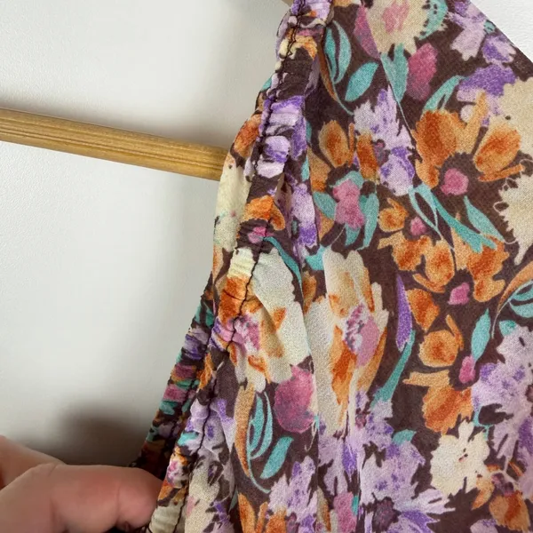 Entro Floral Smocked Tiered Mini Dress Romper Medium Cottage Boho Festival Flowy - Image 7