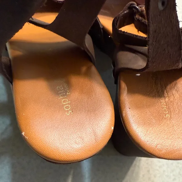 SOFIA MILANO Leather Chunky Heeled Sandals‎ Size 9 B14A Brown - Image 6