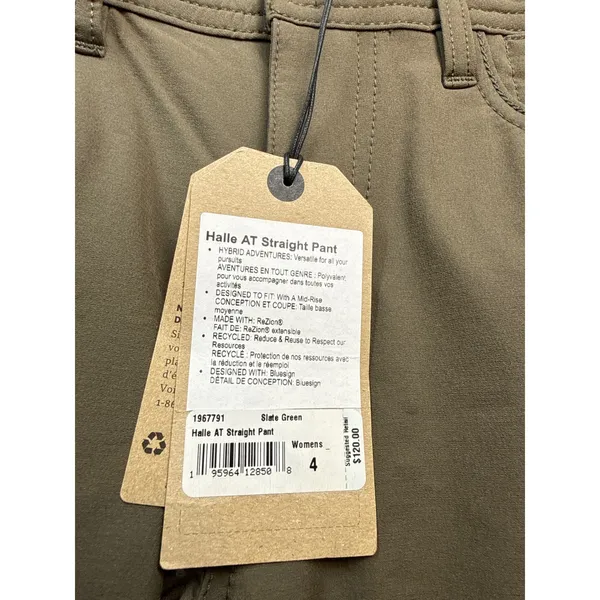 prAna Womens Halle AT Straight Pants Slate Green Size 4 Hiking Outdoor NWT - Image 3