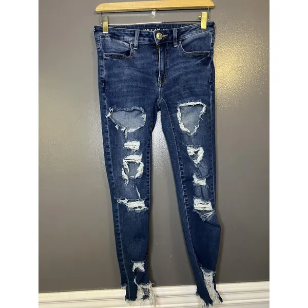 American Eagle Outfitters Jeans Womens 6 Medium Wash Jegging Crop Distressed - Image 2