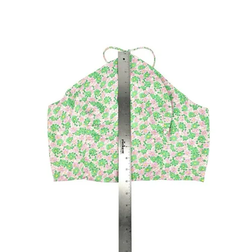 Zara Pink Green Floral Satin Halter‎ Spaghetti Strap Crop Top Size Small - Image 3